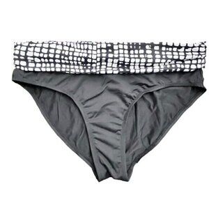 Women's Jones New York Black/White Foldover‎ Hipster Bikini Bottom SIZE 10 Beach